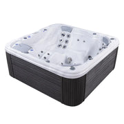 Wellis Lugano Life Premium-Whirlpool mit weißem Innenbecken, schwarzem Außenrahmen und Massagedüsen für 6 Personen
