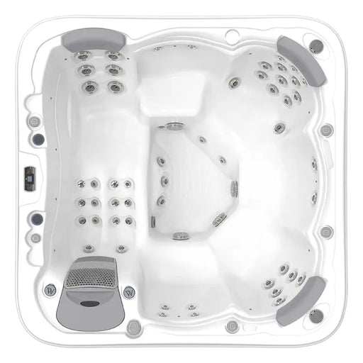 Wellis Lugano Life Premium-Whirlpool von oben mit Massagedüsen, Sitzbereichen und Steuerungselementen
