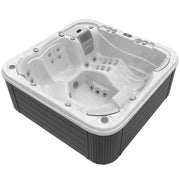 Wellis Lugano Life Premium-Whirlpool mit weißem Innenraum, Düsen und grauem Außengehäuse, Ansicht von oben