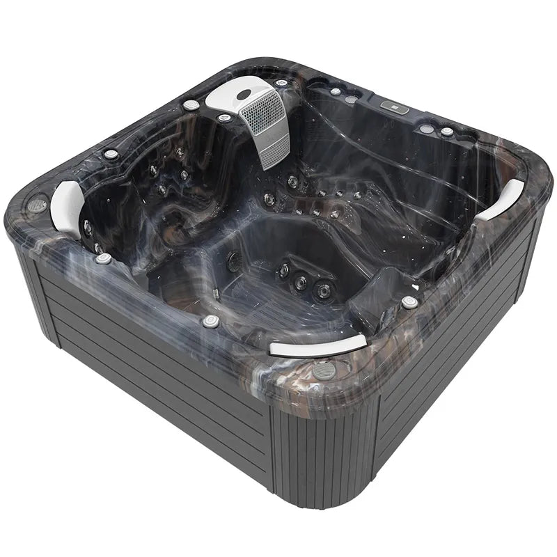 Wellis Lugano Life Premium-Whirlpool von oben mit Massagedüsen und Sitzbereichen für 6 Personen