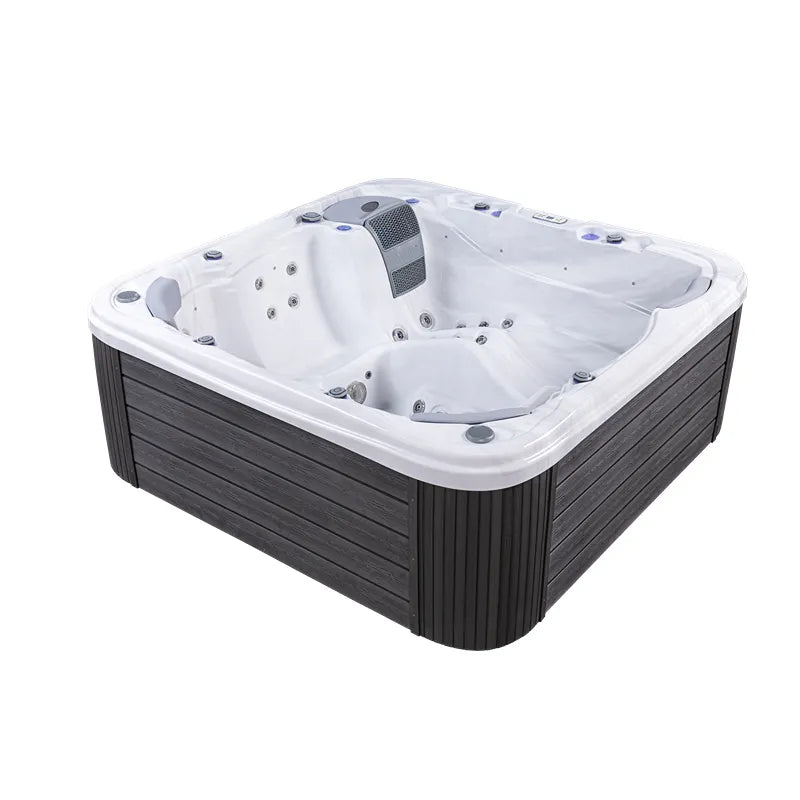 Wellis Lugano Life Premium Hot Tub with white interior, dark grey wood cladding and multiple massage jets
