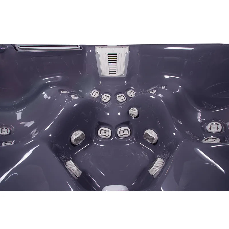 Wellis Makalu Life Premium Whirlpool Innenansicht von oben mit 5 Sitzen, 51 Jets und Bedienungselementen