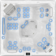Makalu Life Premium Whirlpool von Wellis von oben, 51 Jets mit blauer Beleuchtung, 5-Sitzer Whirlpool