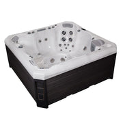 Wellis Malaga Life Premium-Whirlpool mit weißem Becken, schwarzem Rahmen und Massagedüsen für 6 Personen