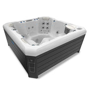 Wellis Malaga Life Premium-Whirlpool mit weißem Innenraum, schwarzem Außengehäuse und mehreren Massagedüsen