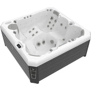 Wellis Malaga Life Premium-Whirlpool mit weißem Innenraum, mehreren Massagedüsen und dunkelgrauem Außenrahmen, Draufsicht