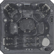 Wellis Malaga Life Premium-Whirlpool von oben, schwarze Wanne mit Düsen und Sitzbereichen für 6 Personen
