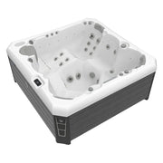 Wellis Malaga Life Premium-Whirlpool von oben mit weißem Becken, Massagedüsen und schwarzem Rahmen