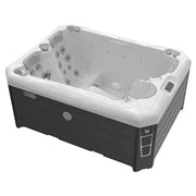 Wellis Manhattan Life Premium-Whirlpool mit weißem Becken, schwarzem Außengehäuse und integrierten Massagedüsen für 3 Personen