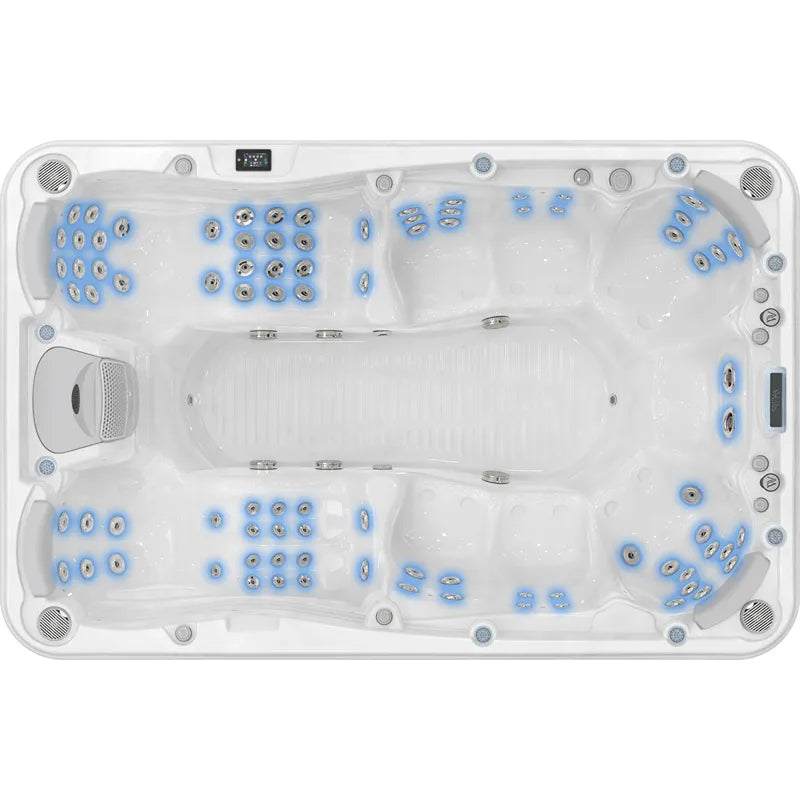 Wellis Olympus Life Premium Whirlpool Draufsicht mit 88 aktivierten Jets und 9 Sitzbereichen