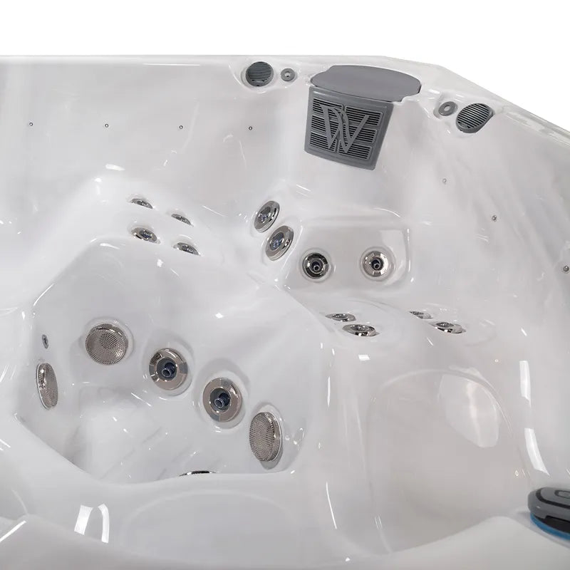 Wellis Palermo Life Premium-Whirlpool Innenraum von oben mit Massagedüsen, Luftdüsen und Steuerungselementen