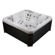 Wellis Palermo Life Premium-Whirlpool mit weißem Becken, schwarzem Rahmen und mehreren Massagedüsen für 5 Personen