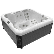 Wellis Palermo Life Premium-Whirlpool mit weißem Innenraum, schwarzem Außenrahmen und zahlreichen Düsen für 5 Personen