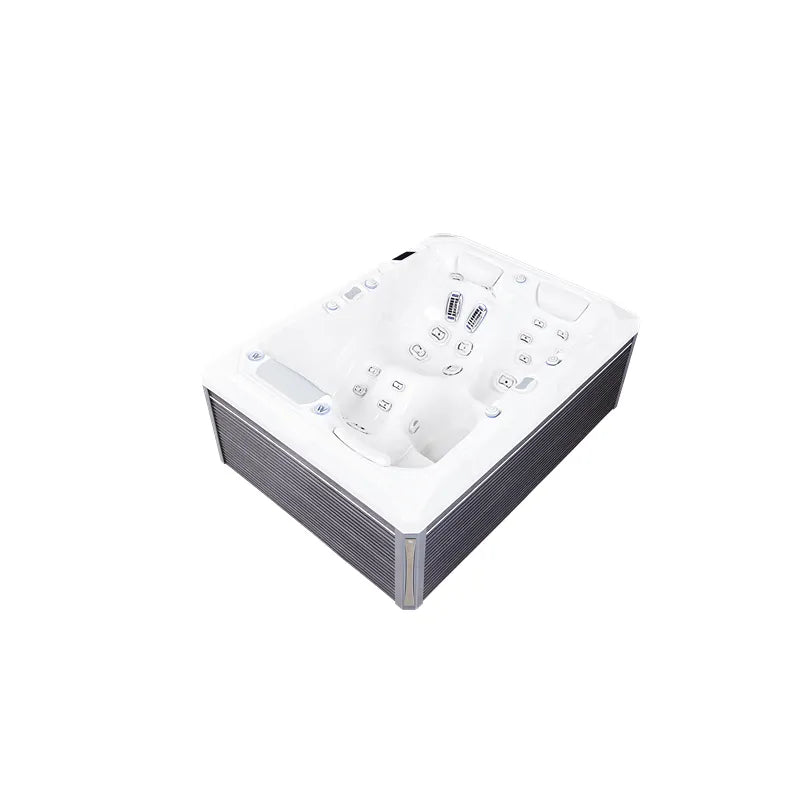 Wellis Teide Life Premium Whirlpool von oben mit weißem Becken, Bedienfeld, 32 Jets und modernem Design