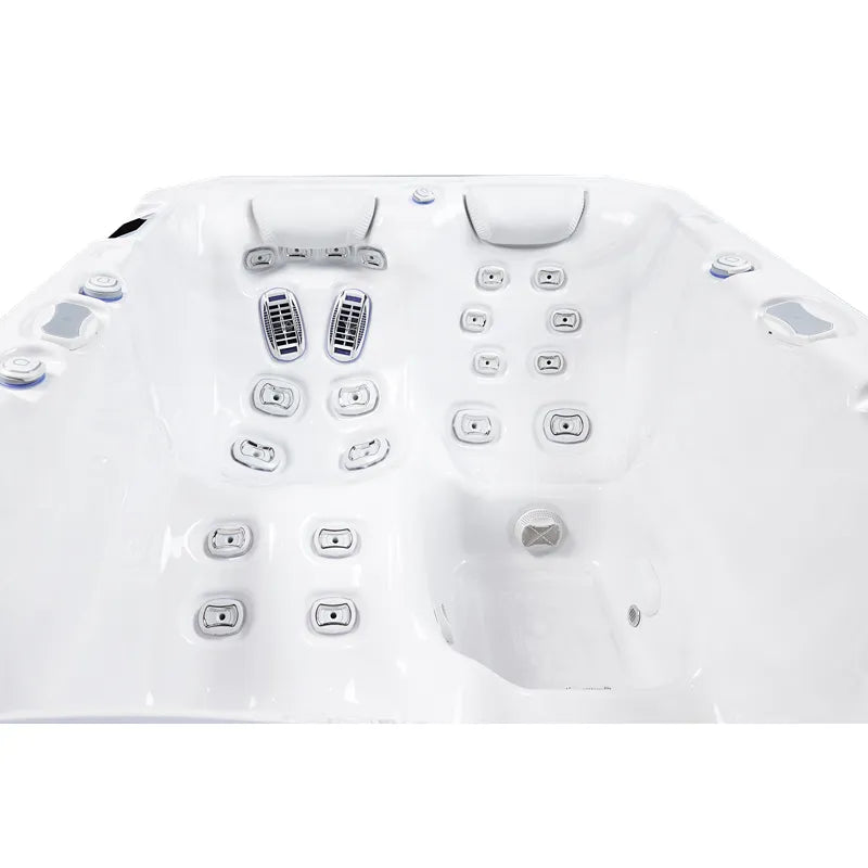 Wellis Teide Life Premium Whirlpool von oben mit 32 Jets, Sitzbereichen und Bedienfeldern