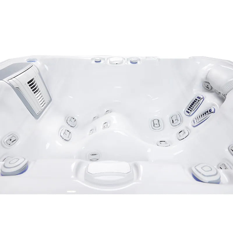 Wellis Teide Life Premium Whirlpool von oben mit 32 Massagedüsen, weißem Becken und modernen Steuerungselementen