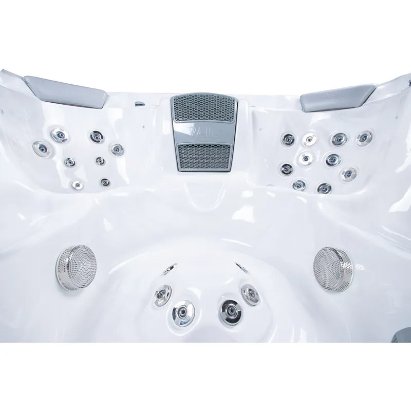 Wellis Vienna Life Whirlpool Draufsicht mit Düsen, Kopfstützen und Massagestrahler