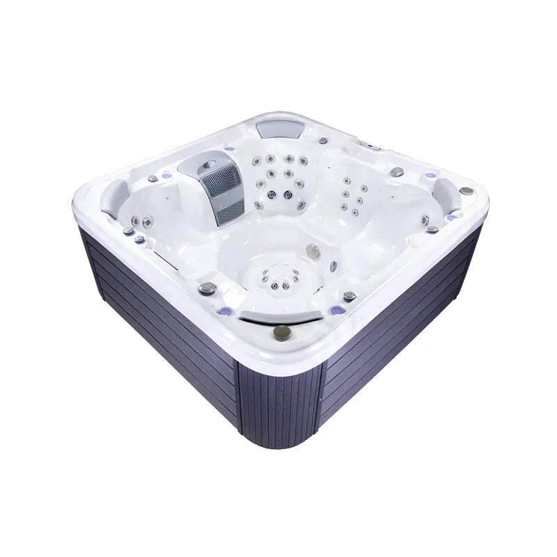 Wellis Vienna Life Premium-Whirlpool mit weißem Becken, grauen Seitenwänden und zahlreichen Düsen für 7 Personen