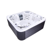 Wellis Vienna Life Premium-Whirlpool mit weißem Becken, dunkelgrauem Außenverkleidung und Massagedüsen für 7 Personen