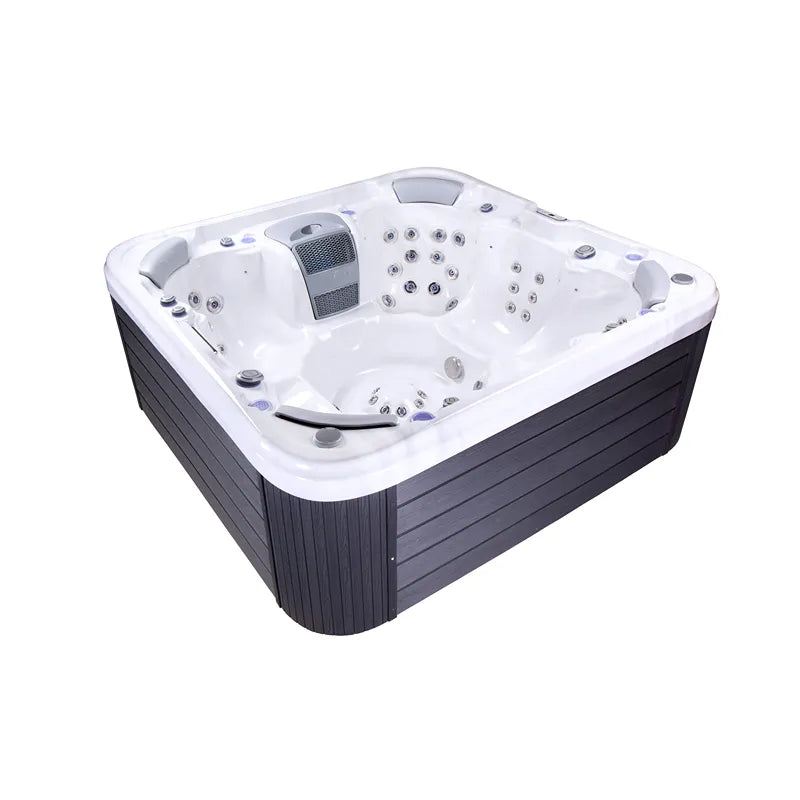 Wellis Vienna Life Premium-Whirlpool mit weißem Becken, dunkelgrauem Außenverkleidung und Massagedüsen für 7 Personen