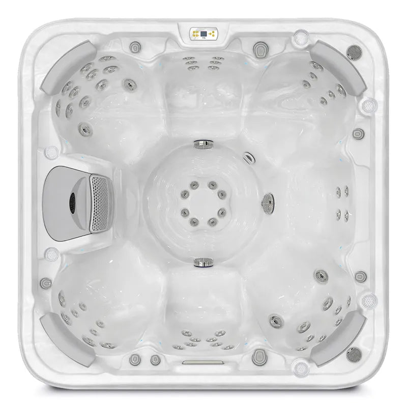 Wellis Vienna Life Premium-Whirlpool von oben mit Massagedüsen, Sitzbereichen und Steuerung für 7 Personen