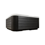 Wellis Vienna Life Premium-Whirlpool mit schwarzem Holzdekor und weißem Deckel, Ansicht von vorne