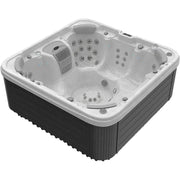 Wellis Vienna Life Premium-Whirlpool mit weißem Wanneninneren, schwarzem Außengehäuse und zahlreichen Massagedüsen für 7 Personen