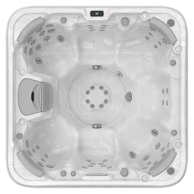 Wellis Vienna Life Premium-Whirlpool von oben mit Massagedüsen und Bedienfeld