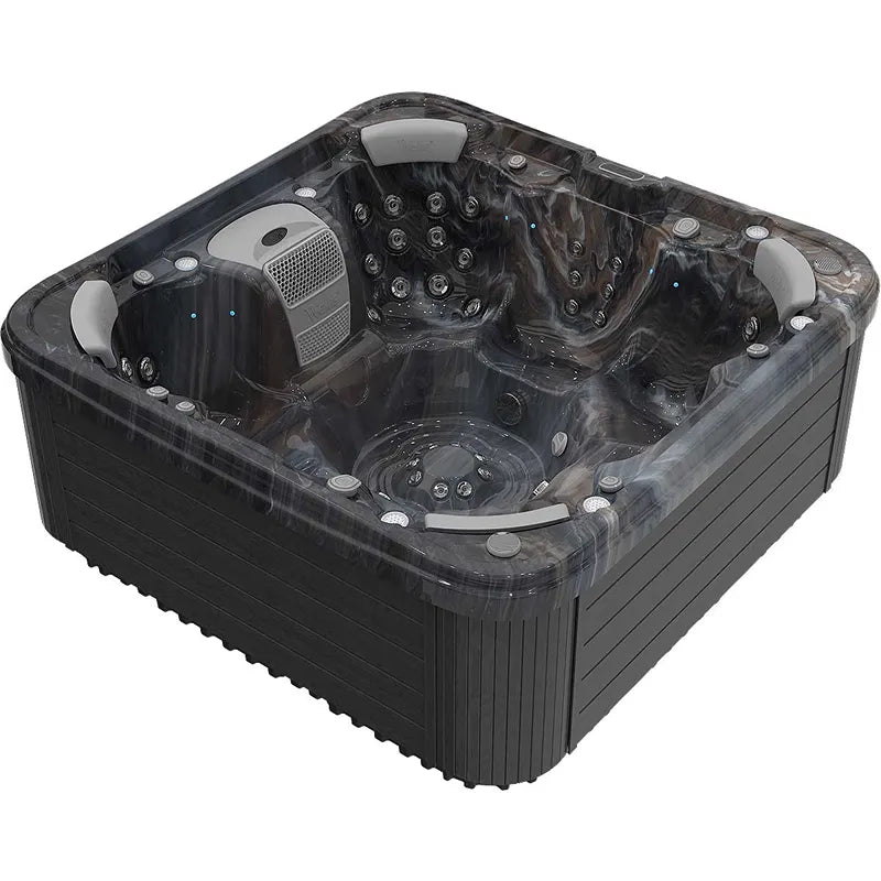 Wellis Vienna Life Premium-Whirlpool von oben mit schwarzem Innenraum, Düsen und Heizersystem für 7 Personen
