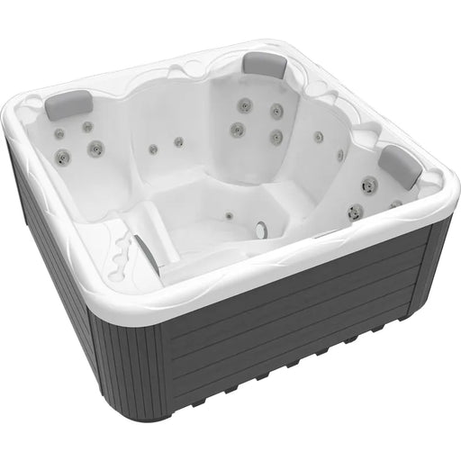 Wellis Callisto P&P – Classic Line Whirlpool 5 Personen mit weißem Innenraum, grauen Nackenkissen und Massagedüsen von oben