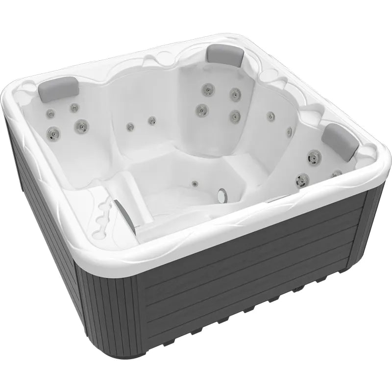 Wellis Callisto P&P – Classic Line Whirlpool 5 Personen mit weißem Innenraum, grauen Nackenkissen und Massagedüsen von oben