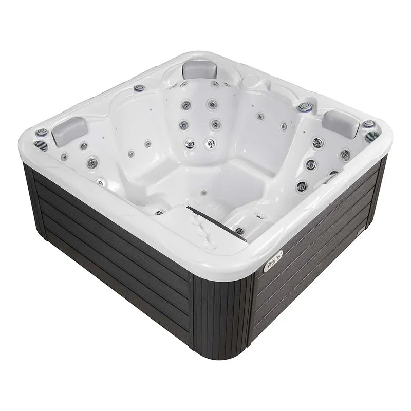 Wellis Pluto – Classic Line Whirlpool 5 Personen mit weißem Innenraum, mehreren Düsen und dunkelgrauer Umrandung
