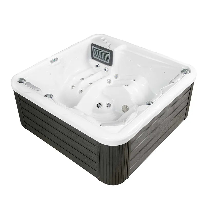 Wellis Pluto – Classic Line 5 Person Hot Tub with White Basin, Massage Jets, and Dark Gray Wooden Surround