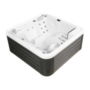 Wellis Pluto – Classic Line Whirlpool 5 Personen mit weißem Wanneninneren und dunkelgrauer Holzoptik-Verkleidung, Draufsicht