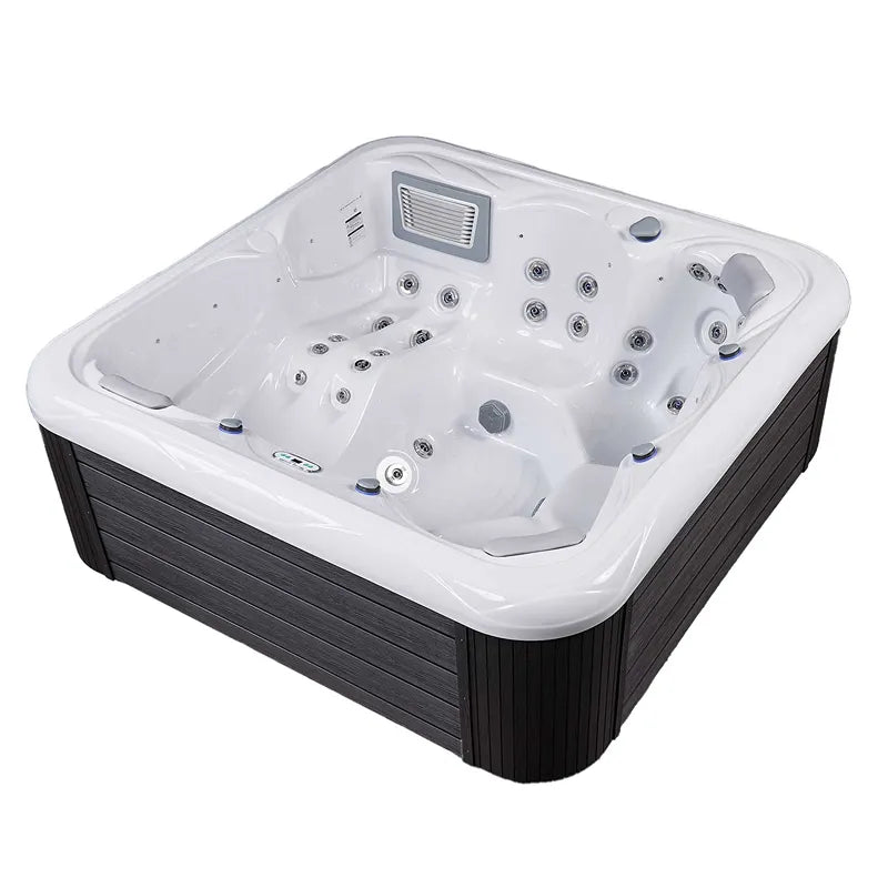 Wellis Venus – Classic Line Whirlpool 6 Personen mit weißem Becken, schwarzem Unterkasten und Massage-Düsen