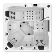 Wibespa Atlantis Whirlpool – 5 Pers., 64 Düsen von oben mit weißem Becken, schwarzen Düsen und digitalem Bedienfeld