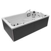 Wibespa Elba Schwimmspa – 4 Pers., 33 Düsen mit weißem Innenraum und schwarzem Außengehäuse, Draufsicht