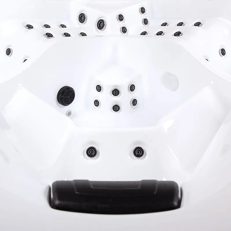 Wibespa Matrix Whirlpool – 5 Pers., 102 Düsen von oben mit sichtbaren Massagedüsen und schwarzem Kopfkissen
