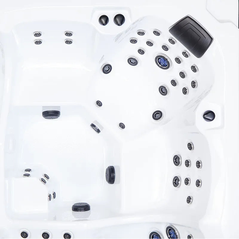 Wibespa Matrix Whirlpool – 5 Pers., 102 Düsen Draufsicht mit allen Düsen, Steuerung und Komponenten