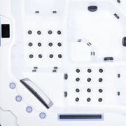 Wibespa Matrix Whirlpool – 5 Pers., 102 Düsen Draufsicht mit Düsenlayout und Steuerungselementen