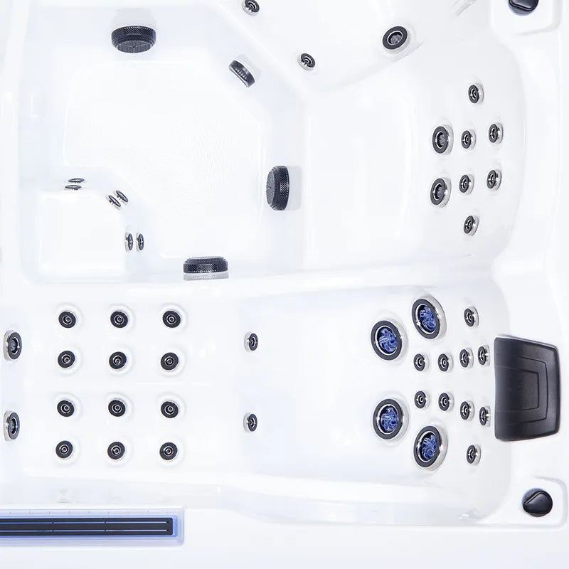 Wibespa Matrix Whirlpool – 5 Pers., 102 Düsen Draufsicht mit Düsenanlage und Steuerung