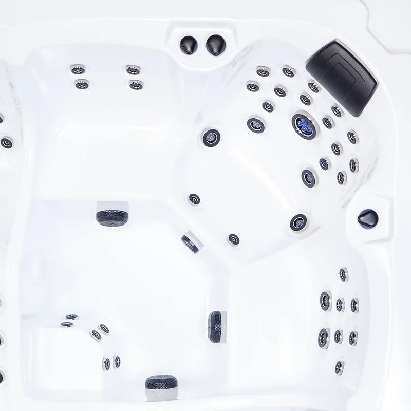 Wibespa Matrix Whirlpool – 5 Pers., 102 Düsen Draufsicht mit Düsenanordnung und Steuerungselementen
