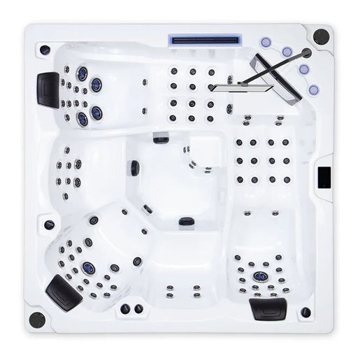 Wibespa Matrix Whirlpool – 5 Pers., 102 Düsen Draufsicht mit Düsen und Sitzplätzen