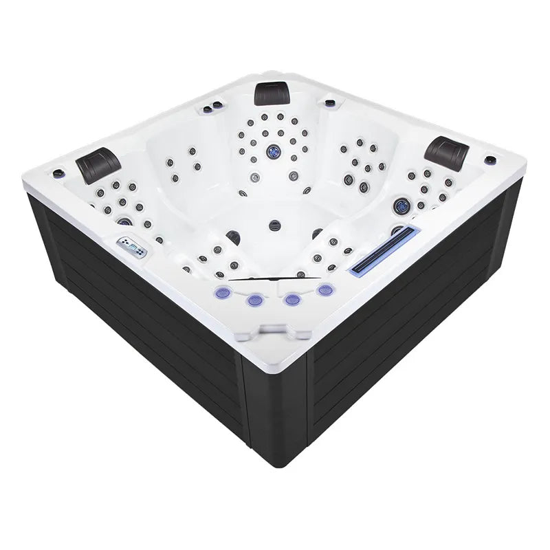 Wibespa Matrix Whirlpool – 5 Pers., 102 Düsen mit weißem Becken, schwarzem Rahmen und zahlreichen Massagedüsen