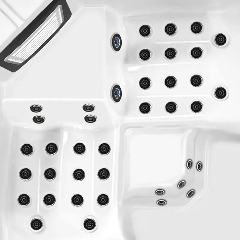 Wibespa Matrix Whirlpool – 5 Pers., 102 Düsen Draufsicht mit Düsenanordnung und Beleuchtung