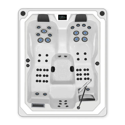 Wibespa Moana Whirlpool – 3 Pers., 59 Düsen Draufsicht mit Massagedüsen und Steuerung