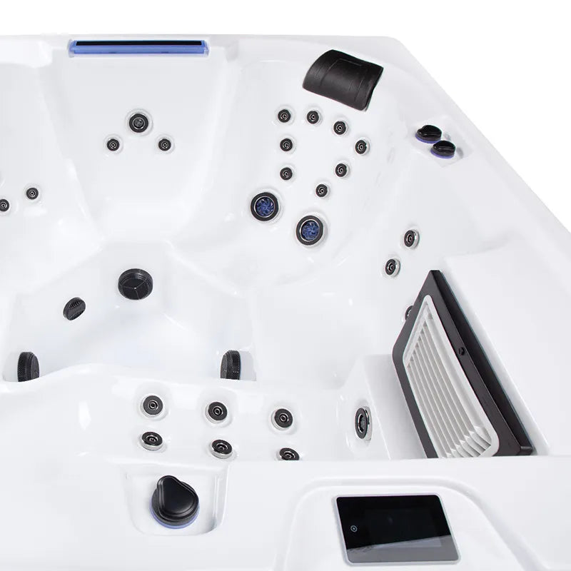 Wibespa Waterworld Whirlpool – 6 Pers., 64 Düsen Draufsicht mit Massagedüsen und Steuerung