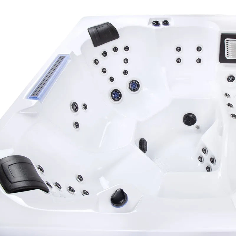 Wibespa Waterworld Whirlpool – 6 Pers., 64 Düsen Draufsicht mit Düsenanlage und Bedienelemente