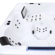 Wibespa Waterworld Whirlpool – 6 Pers., 64 Düsen von oben, weiße Wanne mit Düsenübersicht und Steuerung