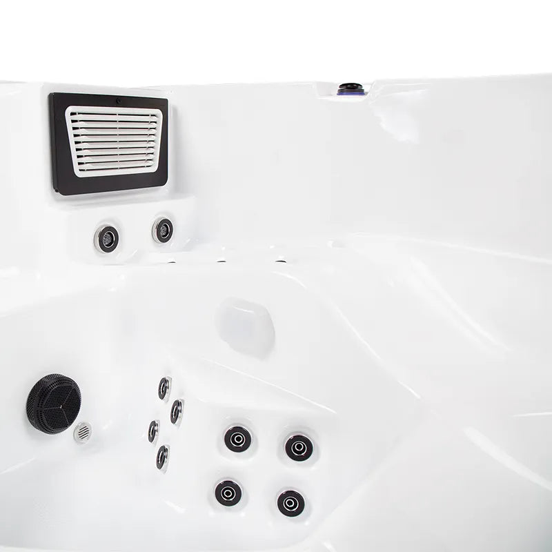 Wibespa Waterworld Whirlpool – 6 Pers., 64 Düsen Draufsicht mit Düsensystem und Steuerung